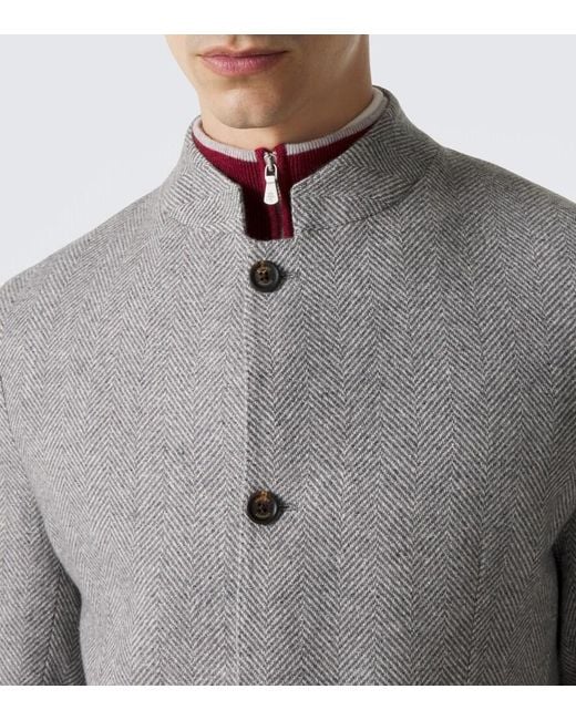 Eleventy Gray Herringbone Cashmere And Silk Blazer for men
