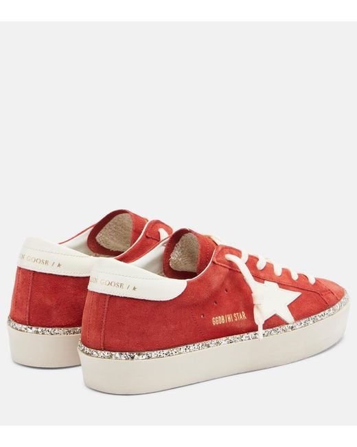 Golden Goose Deluxe Brand Red Hi Star Glitter-Trimmed Suede Sneakers