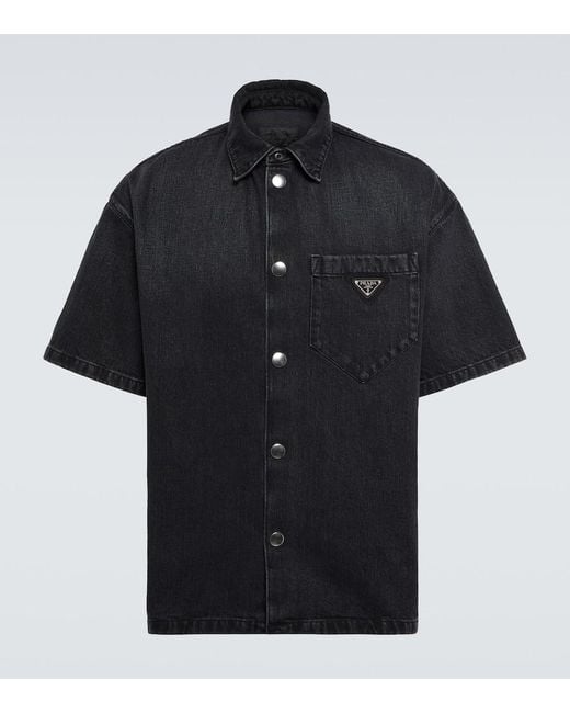 Prada Black Denim Triangle Shirt for men
