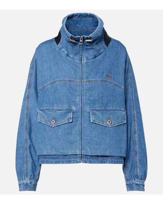 Loewe Blue Leather-Trimmed Denim Jacket