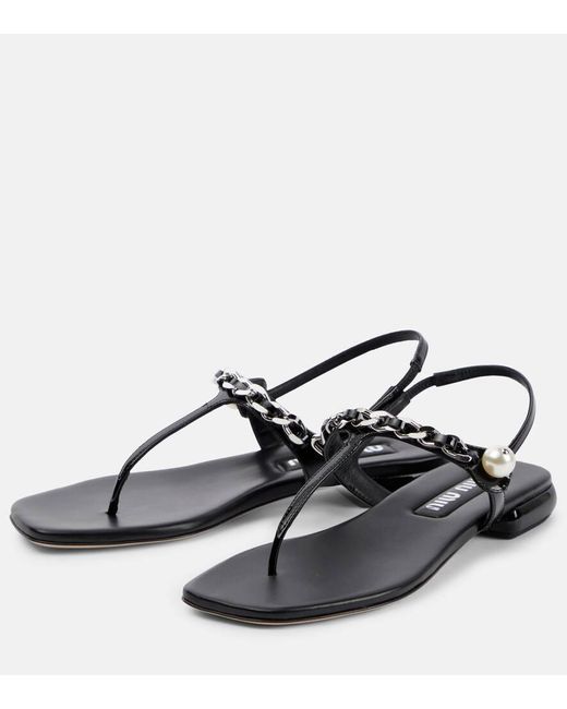 Miu Miu Gray Patent Leather Thong Sandals