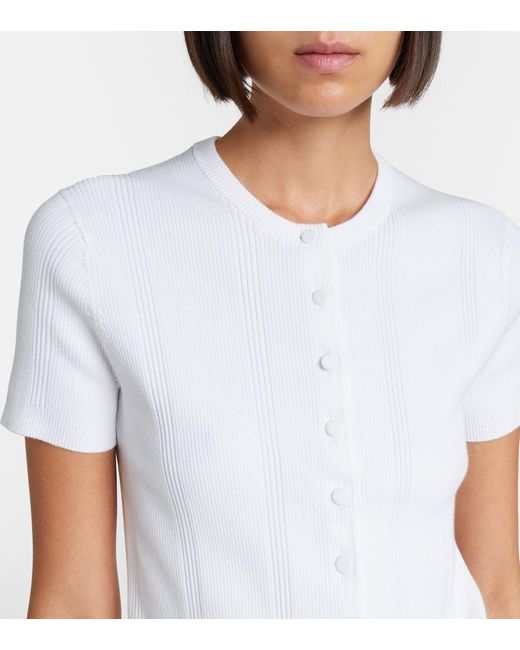 Vince White Ribbed-Knit Cotton-Blend Cardigan