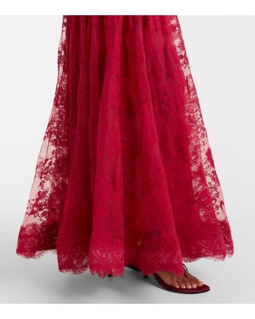 Zimmermann Red Luna Off-Shoulder Floral Lace Gown