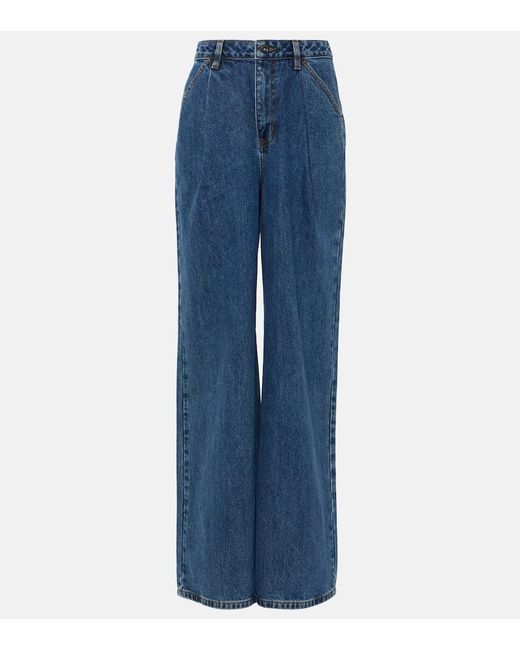 Jeans anchos de tiro alto plisados Self-Portrait de color Blue