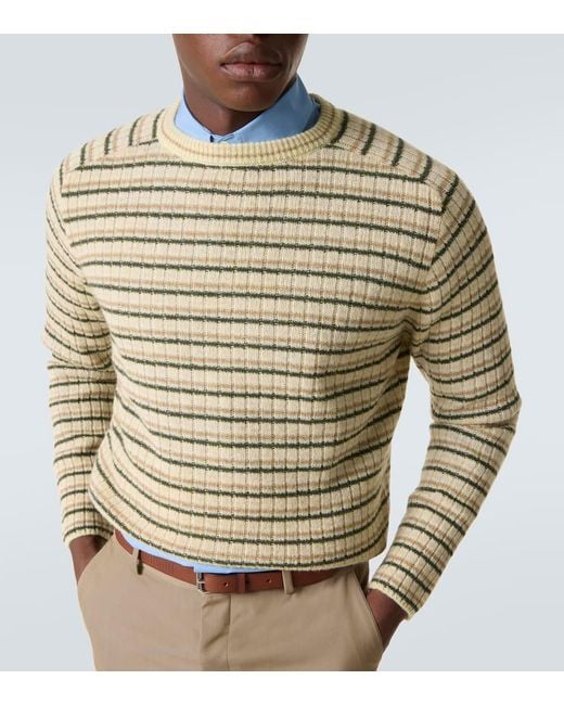 Auralee Natural Striped Wool And Cashmere Sweater for men