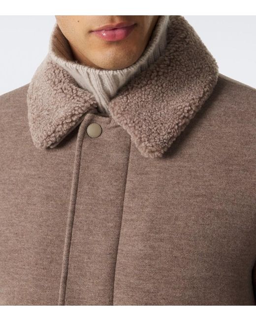 Canali Brown Shearling-Trimmed Wool And Cashmere Jacket for men