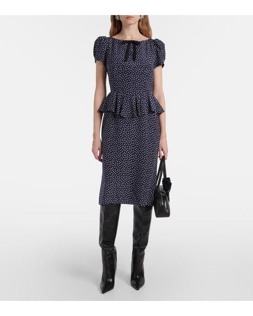 Alessandra Rich Blue Polka-Dot Silk Midi Dress