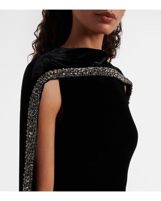 Roland Mouret Black Caped Embellished Velvet Gown