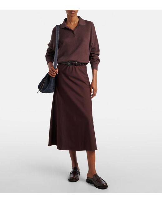 Brunello Cucinelli Purple Wool-Blend Midi Skirt