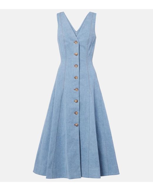 Veronica Beard Blue Lou Pleated Denim Midi Dress