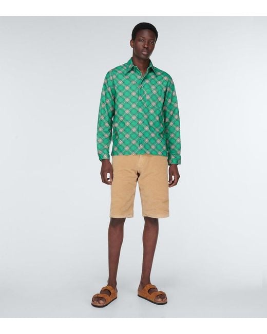 ERL Green Checked Cotton Corduroy Shirt for men