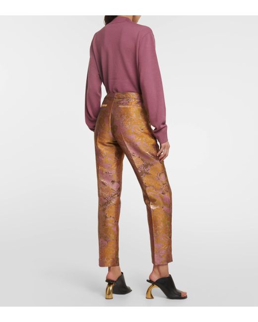 Dries Van Noten Orange Printed Metallic Mid-rise Straight Pants