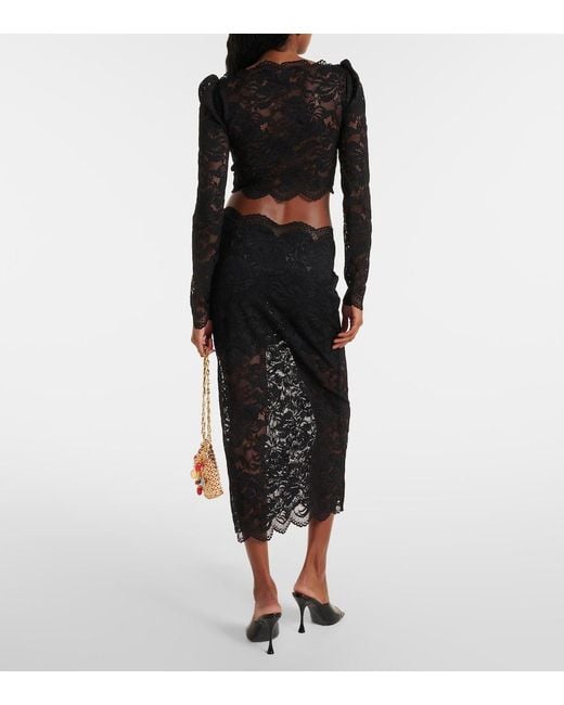 Rabanne Black Floral Lace Midi Skirt