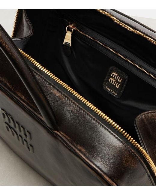 Miu Miu Black Beau Logo Leather Tote Bag
