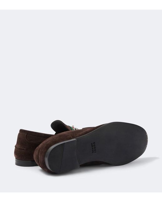 Gucci Brown Como Horsebit Suede Loafers for men