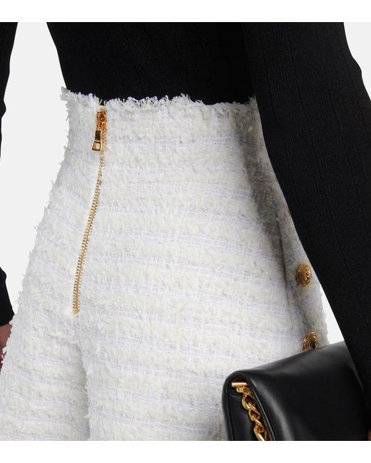 Shorts En Tweed De Tiro Alto Balmain de color White
