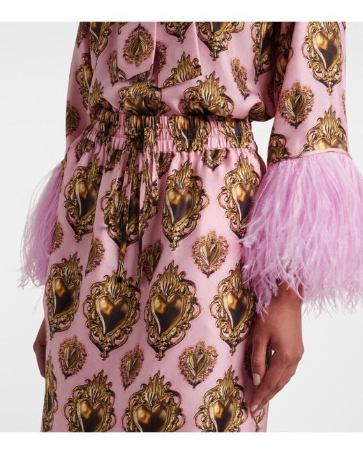 Dolce & Gabbana Pink Printed Silk Midi Skirt