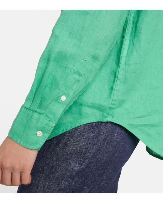 Camicia in lino con logo di Polo Ralph Lauren in Green
