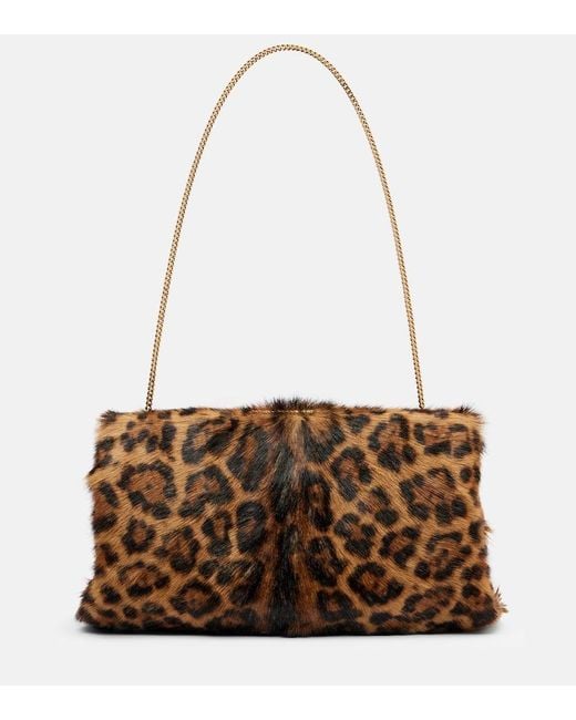 Saint Laurent Brown Leopard-Print Calf Hair Clutch