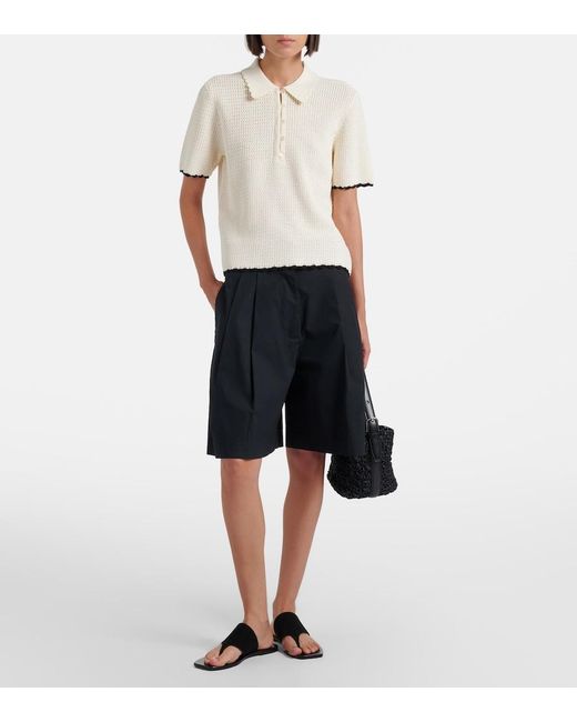 FRAME Natural Daybreak Crochet Scalloped Polo Shirt