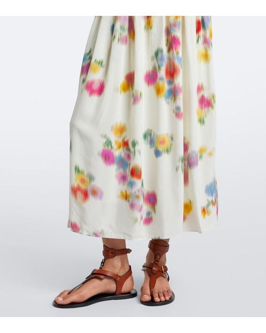 Isabel Marant Metallic Floral Pleated Satin Midi Dress