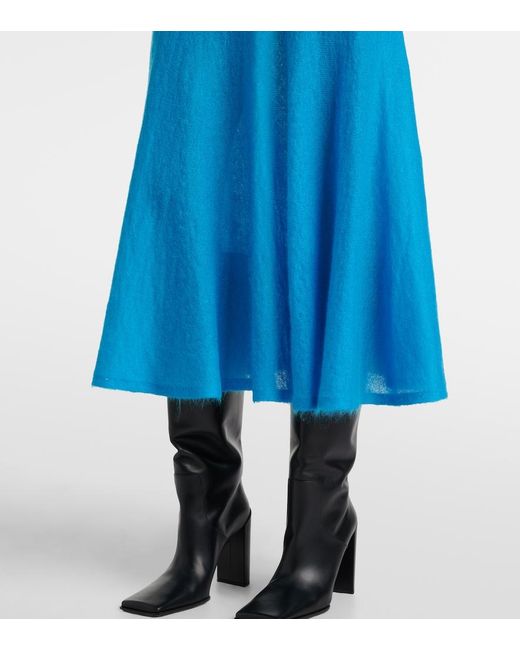 Alaïa Blue Pleated Mohair-Blend Midi Skirt