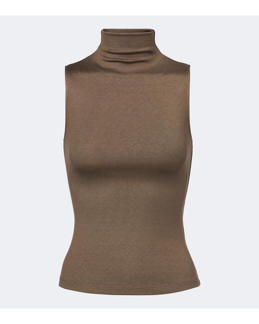 Ralph Lauren Brown Silk-Blend Turtleneck Top