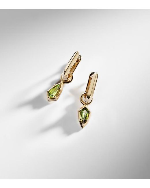 STONE AND STRAND White Knife Edge Shield 14Kt Hoop Earrings With Tourmaline