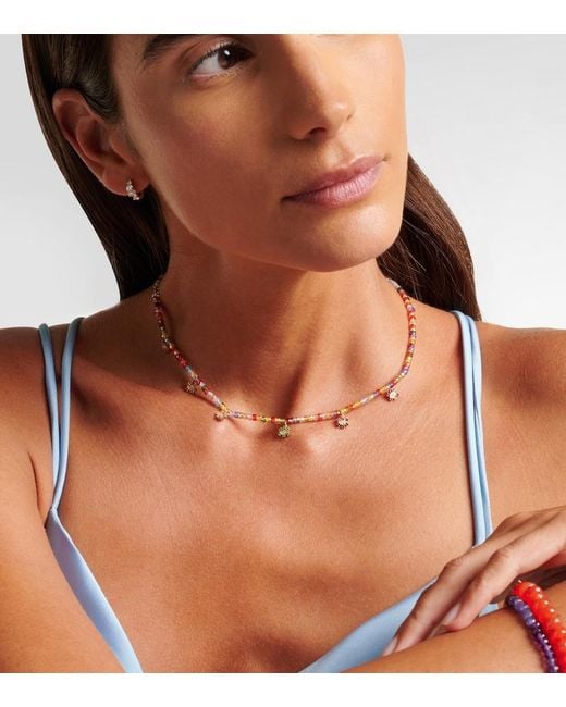 Sydney Evan Metallic Evil Eye 14kt Gold Beaded Necklace With Diamonds