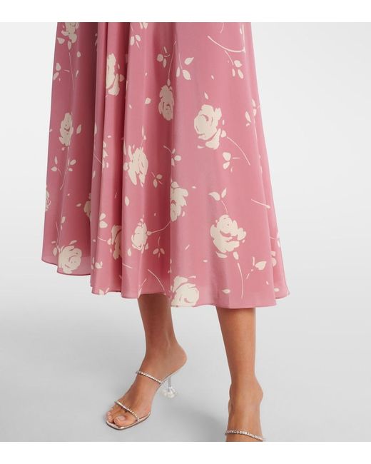 Alessandra Rich Pink Bow-Detail Floral Silk Midi Dress