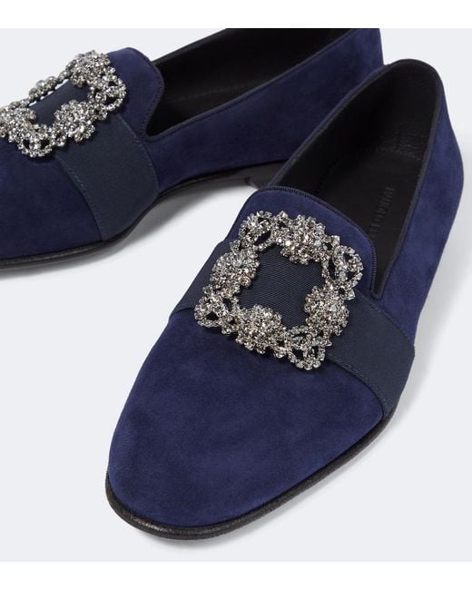 Manolo Blahnik Blue Carlton Embellished Suede Loafers for men