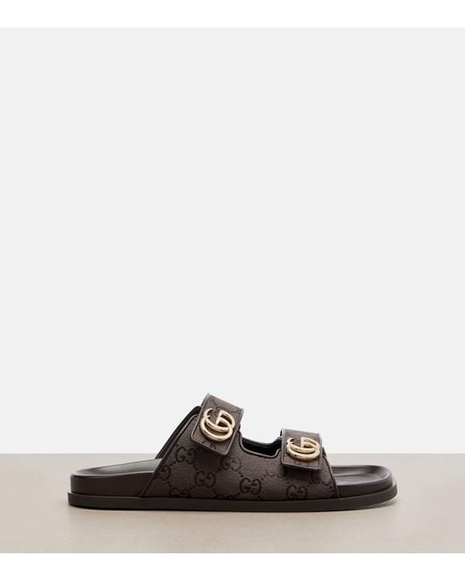 Gucci Black Double G Gg Canvas Sandals