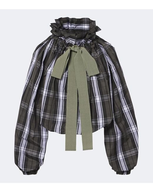 Patou Black Bow-Detail Checked Top