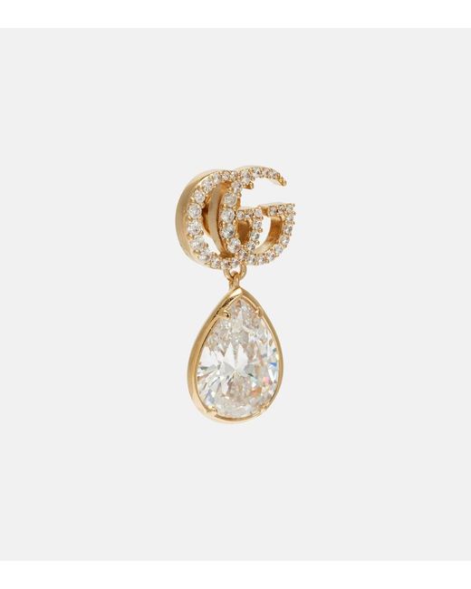 Gucci White Gg Marmont Crystal-Embellished Drop Earrings