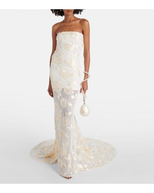 ROTATE BIRGER CHRISTENSEN White Bridal Alberty Floral-Applique Mesh Gown