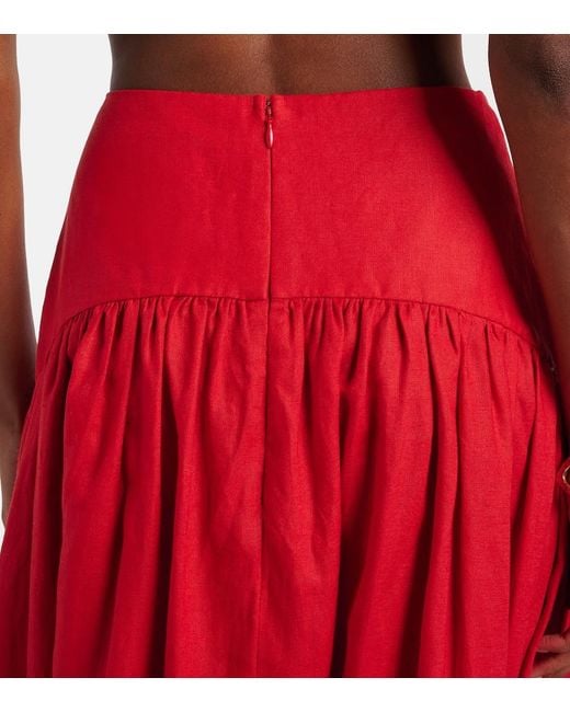 Staud Red Procida Linen Maxi Skirt