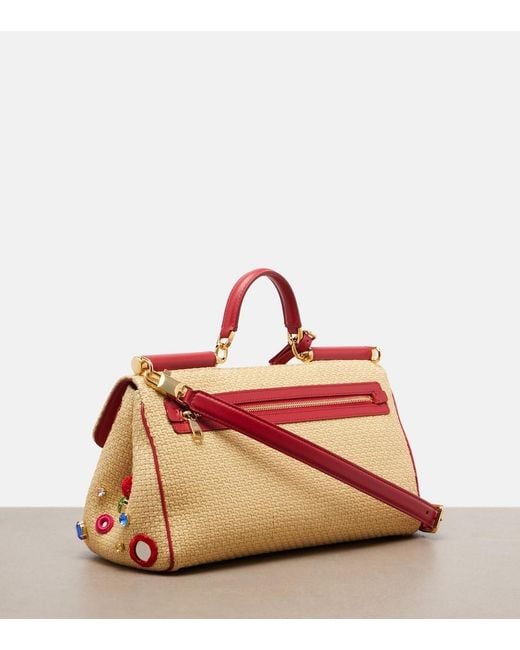 Dolce & Gabbana Red Sicily Medium Embellished Top-Handle Bag