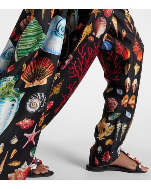 Dolce & Gabbana Black Capri Printed Silk Satin Pants