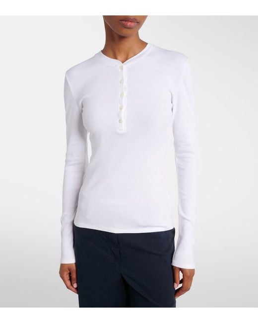 Nili Lotan White Jordan Henley Cotton T-Shirt