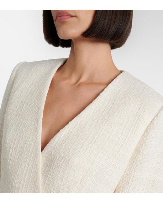 Veronica Beard White Double-Breasted Tweed Blazer