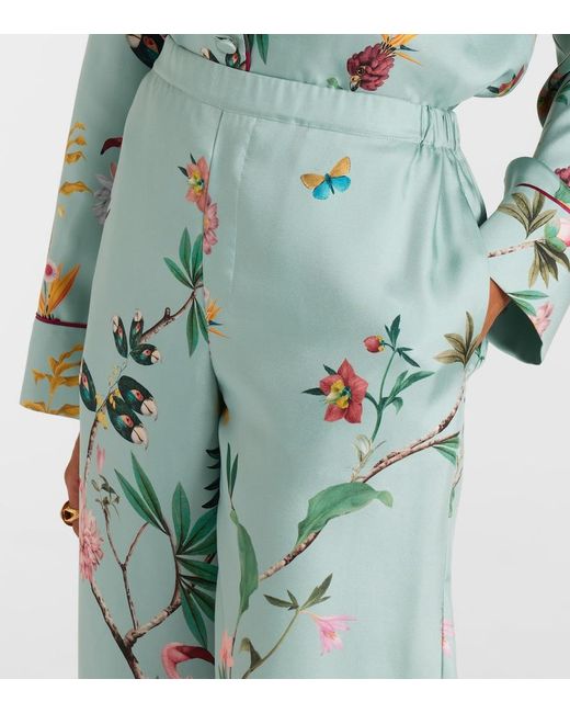 LaDoubleJ Green Printed Silk Twill Wide-Leg Pants