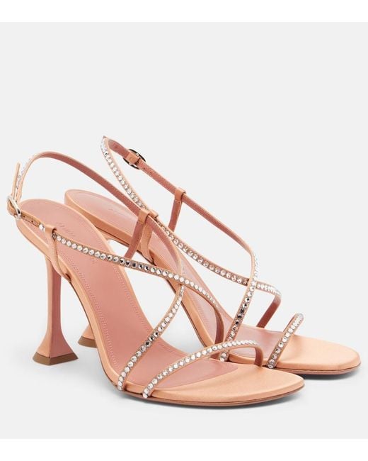 AMINA MUADDI Pink Sally Crystal-Embellished Satin Sandals