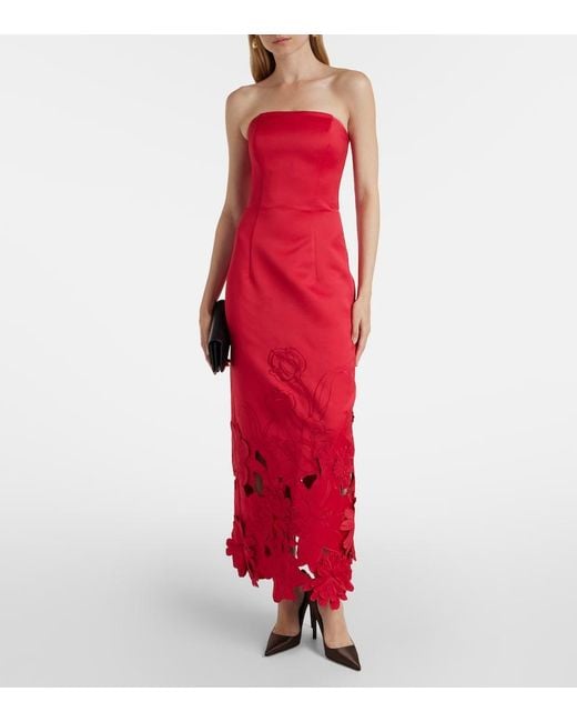 LEO LIN Red Rayna Floral-Applique Maxi Dress