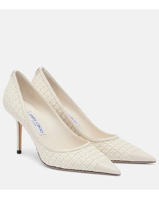 Jimmy Choo White Love 85 Raffia-Effect Pumps
