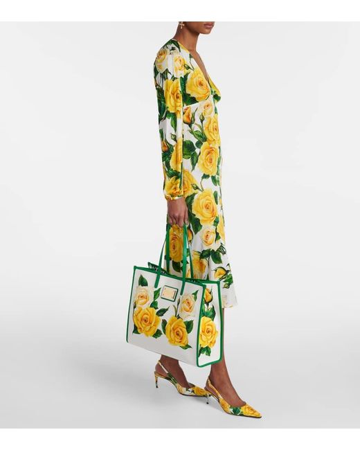 Borsa Majolica Large in canvas con stampa di Dolce & Gabbana in Yellow