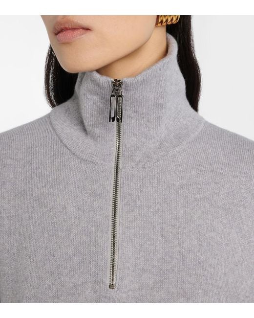 Victoria Beckham Gray Wool And Cashmere Half-Zip Sweater