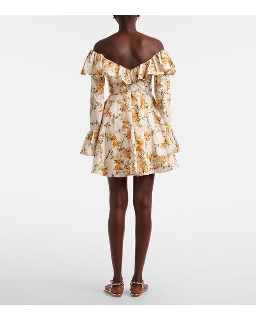 Agua Bendita Metallic Verso Off-Shoulder Floral Cotton Minidress