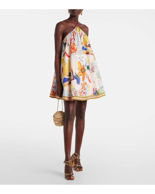 ALÉMAIS White La Charrasca Printed Cotton Minidress