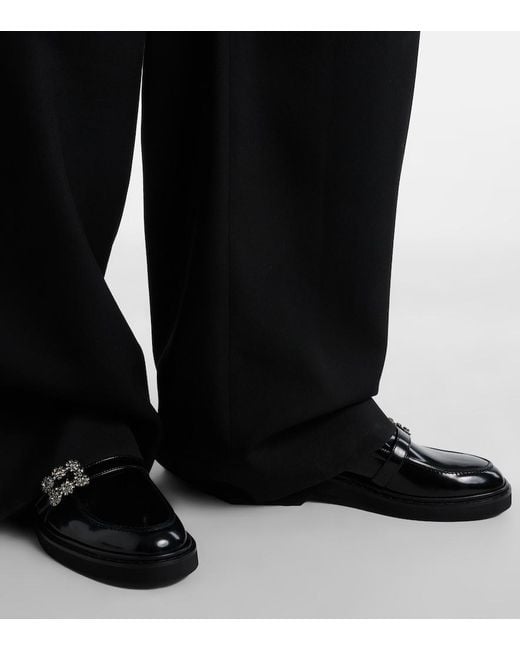 Roger Vivier Black Viv' Rangers Leather Slingback Loafers