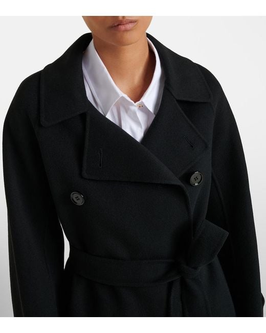 Max Mara Black Double-Breasted Virgin Wool Coat